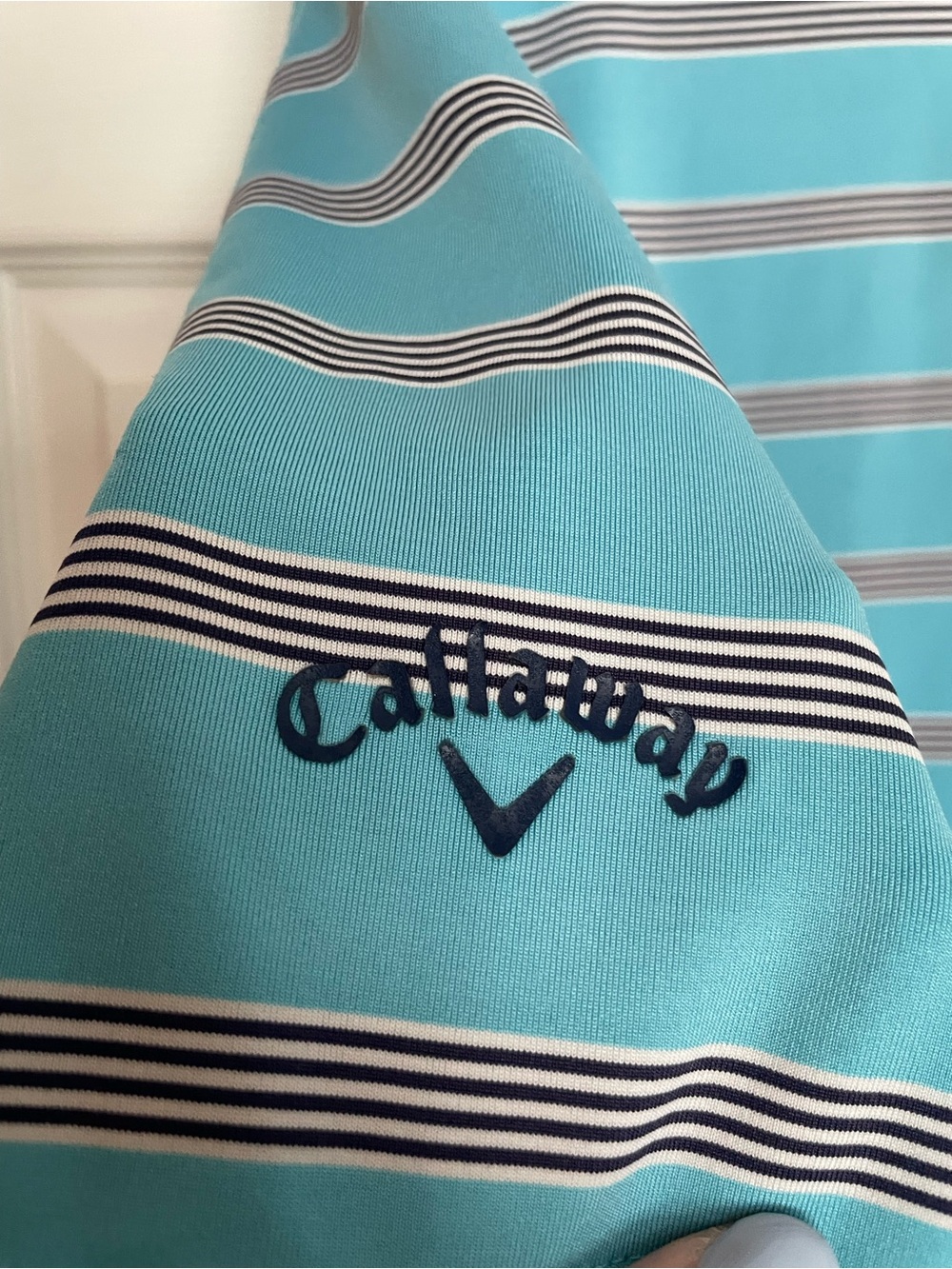 Callaway Mens size Large Opti Dri Turquoise Striped Polo Shirt - Picture 7 of 9